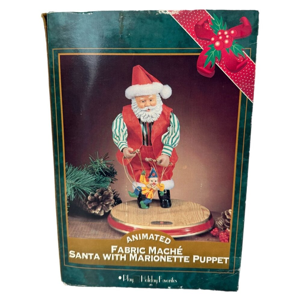 Gemmy North Pole Animated Fabric Mache Santa w/Marionette Puppet Vintage READ